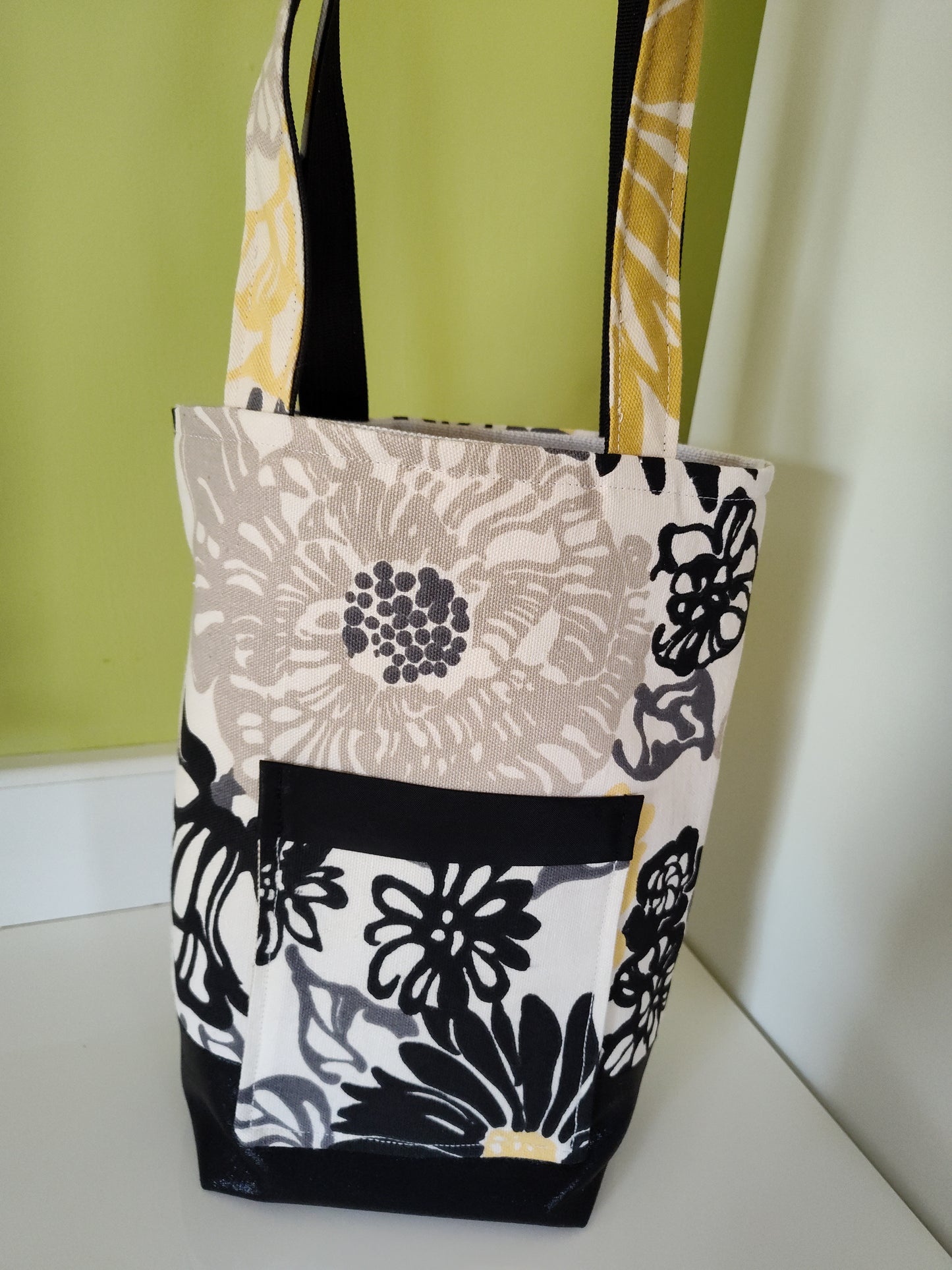 Small and Mighty Yellow and Black Flower Canvas Tote