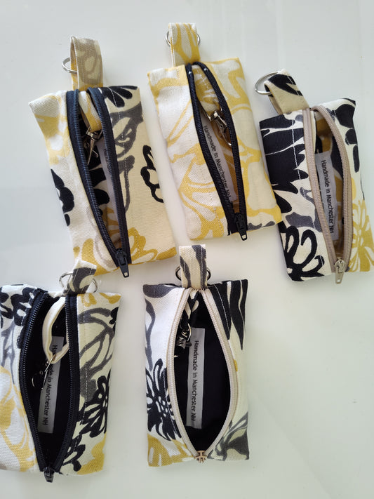 Yellow and Black Flower Key Pouch